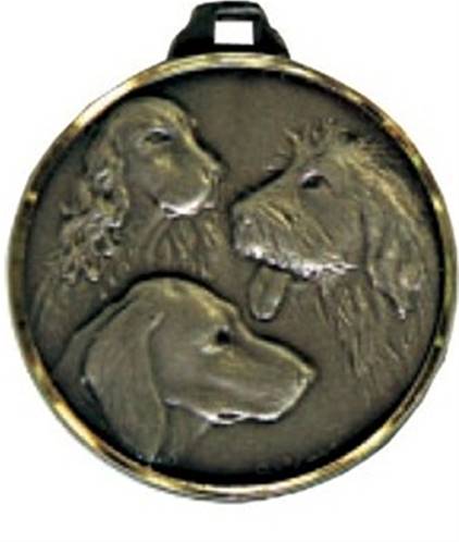 Médaille Laiton Frappée Têtes De Chien 32 Mm - Couleur Selon Stock