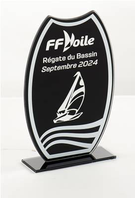 Trophée Verre Noir Et Miroir - Haut. 205 MM