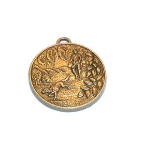 Médaille Chasseur & Chien Ø 40  coloris argent vieilli