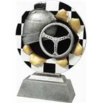 Trophée Résine Casque Volant Damier Sport Mécanique - Haut. 16 Cm FIN DE SERIE